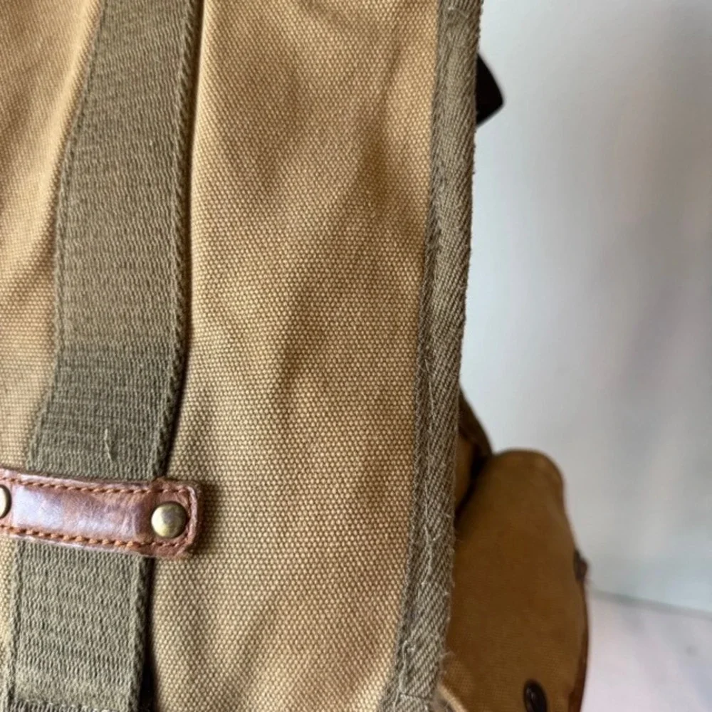 A. Kurtz Maplewood Courier Backpack leather Canvas Paratrooper Khaki Cotton Tan